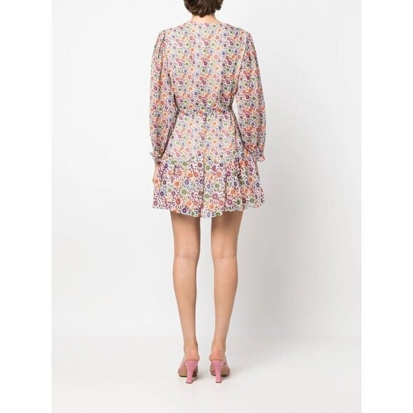 Saloni Franca Silk Floral Print Mini Wrap Dress Red Cream Womens Size 6 - Picture 6 of 13